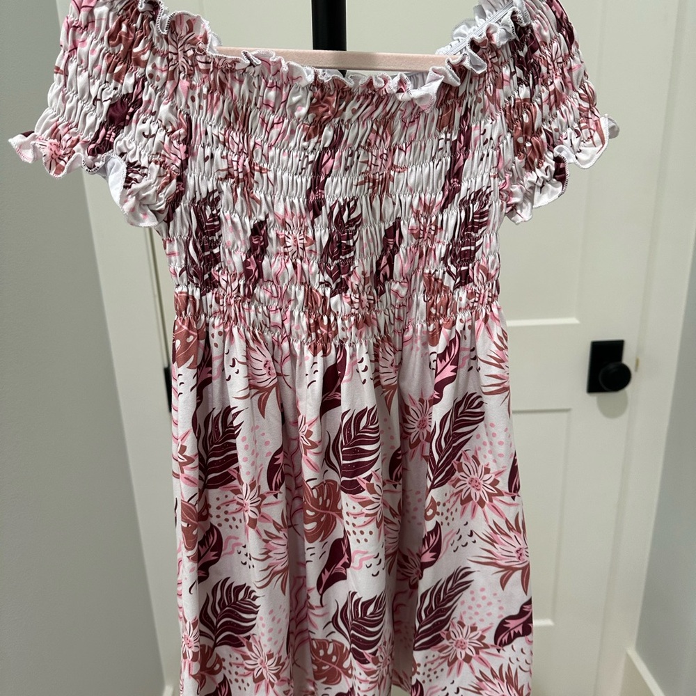 Floral Pink and White Kids Dress
